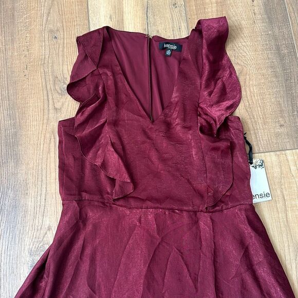 Kensie Midi Dress Womens Size 10 Burgundy V-Neck Sleeveless Hammered Satin - Picture 4 of 9